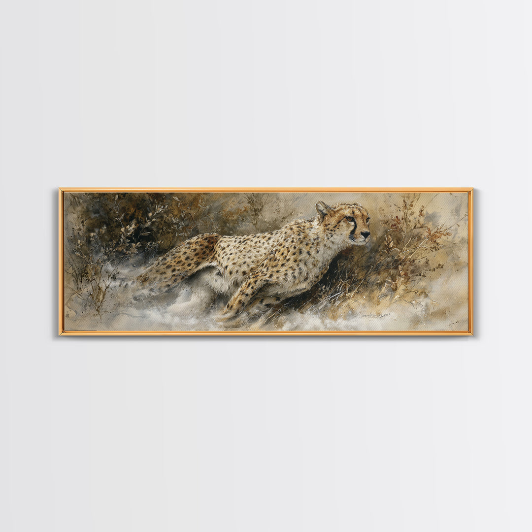 Cheetah Running Through Warm Dust Canvas Print, Wildlife Art, Digital Download Art, Living Room Decor, Oil Painting, Wild, WIL-3x1-85