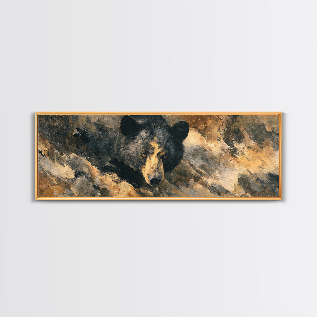 Bear Fishing in Rushing Mountain River Canvas Print, Wildlife Art, Wall Hangings, Living Room Decor, Fine Art, Wild, Bird Art, WIL-3x1-92