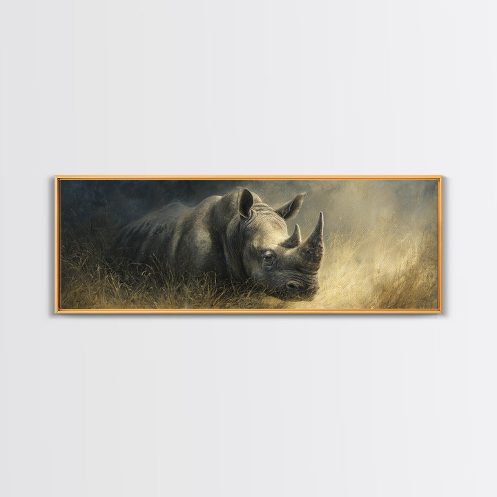 Rhino in Dramatic Stormy Light Canvas Print, Wildlife Art, Neutral Decor, Living Room Decor, Fine Art, Wild, Wall Art, WIL-3x1-96
