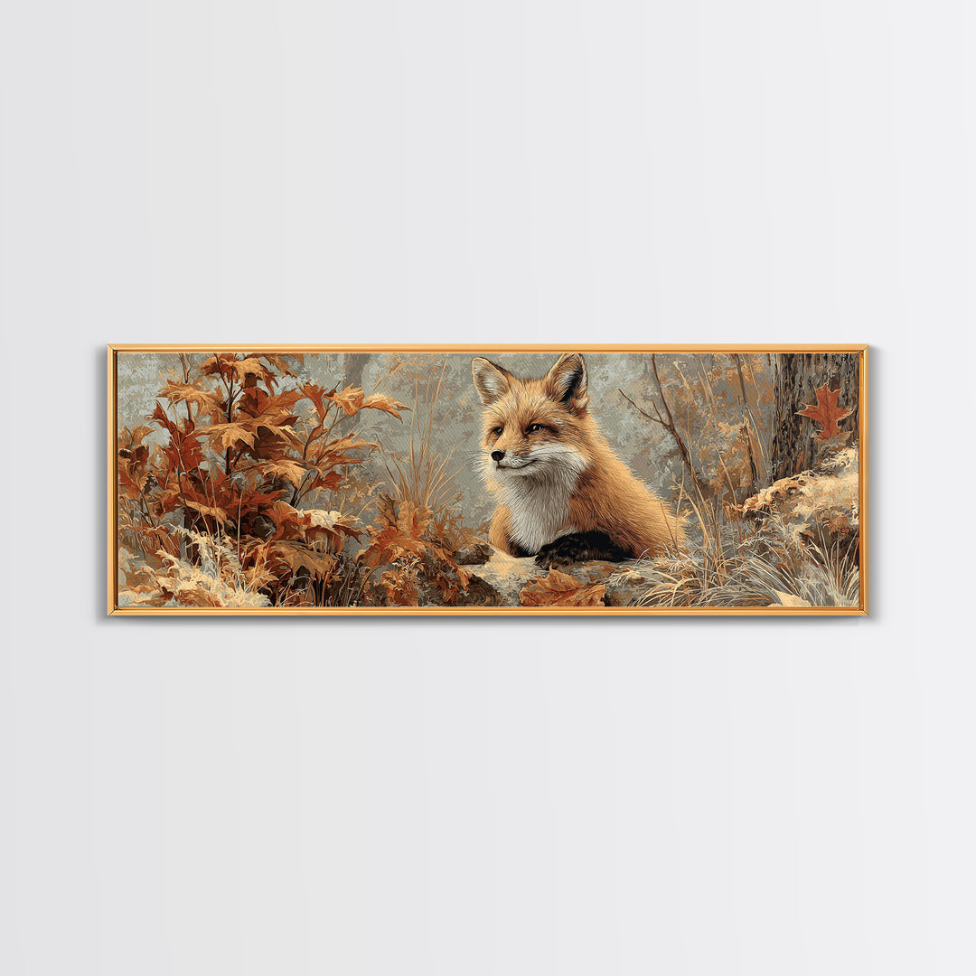 Fox in Autumn Forest Leaves Canvas Print, Wildlife Art, Gallery Decor, Living Room Decor, Fine Art, Wild, Contemporary Art, WIL-3x1-97