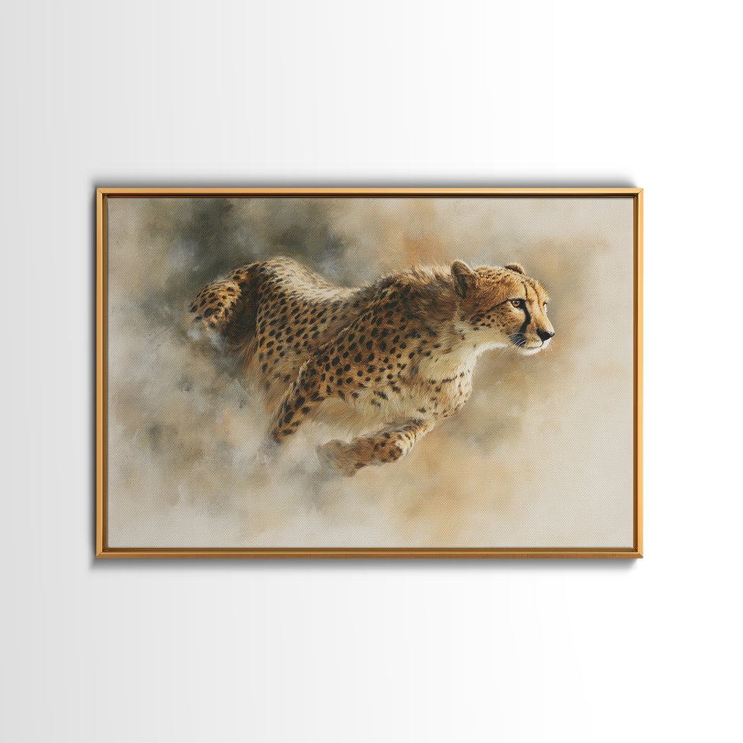 Cheetah Running Through Warm Dust Canvas Print, Wildlife Art, Modern Wall Art, Living Room Decor, Fine Art, Wild, Bird Wall Art, WIL-3x2-1