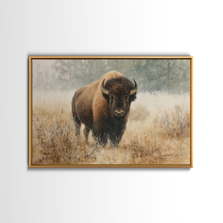 Bison on Wide Western Prairie Canvas Print, Wildlife Art, Living Room Wall Art, Living Room Decor, Wild, Unique Home Decor, WIL-3x2-17