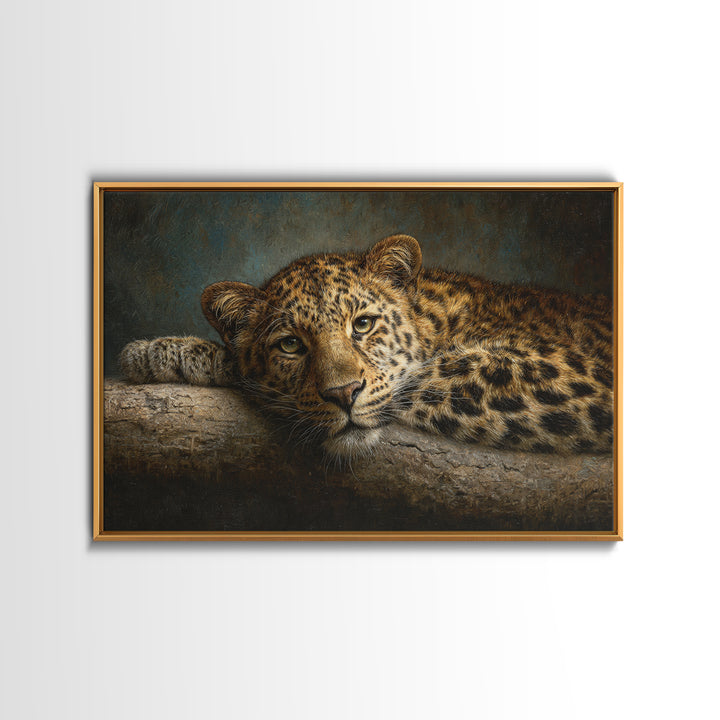 Leopard Resting on Tree Branch Framed Canvas Print, Wildlife Art, Large Wall Art, Living Room Decor, Watercolor Art, Wild, WIL-3x2-18