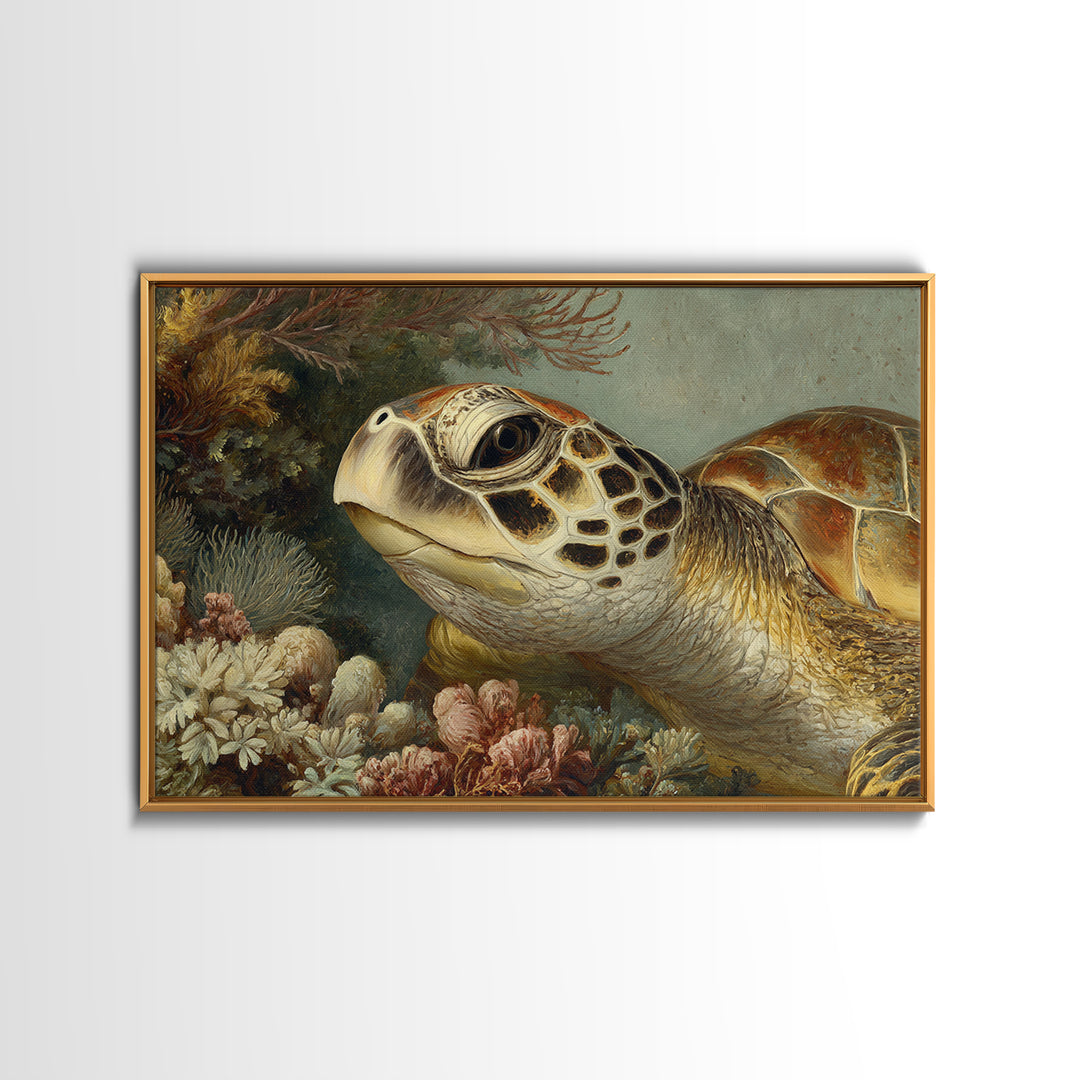 Sea Turtle over Coral Reef Canvas Print, Wildlife Art, Original Art, Living Room Decor, Oil Painting, Wild, Leopard Wall Art, WIL-3x2-22