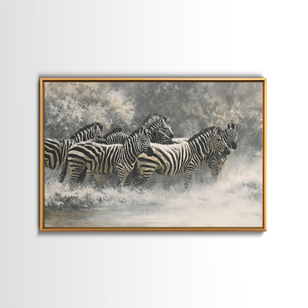 Zebra Herd in Graphic Black and White Framed Canvas Print, Wildlife Art, Neutral Decor, Living Room Decor, Fine Art, Wild, WIL-3x2-39