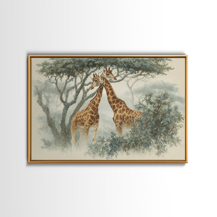 Giraffe Pair under Acacia Tree Canvas Print, Wildlife Art, Wall Art, Living Room Decor, Fine Art, Wild, Modern Wall Art, WIL-3x2-83