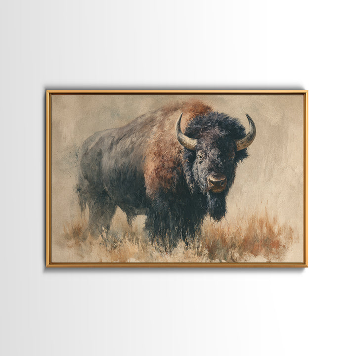 Bison on Wide Western Prairie Canvas Print, Wildlife Art, Forest Wall Art, Living Room Decor, Oil Painting, Wild, WIL-3x2-89