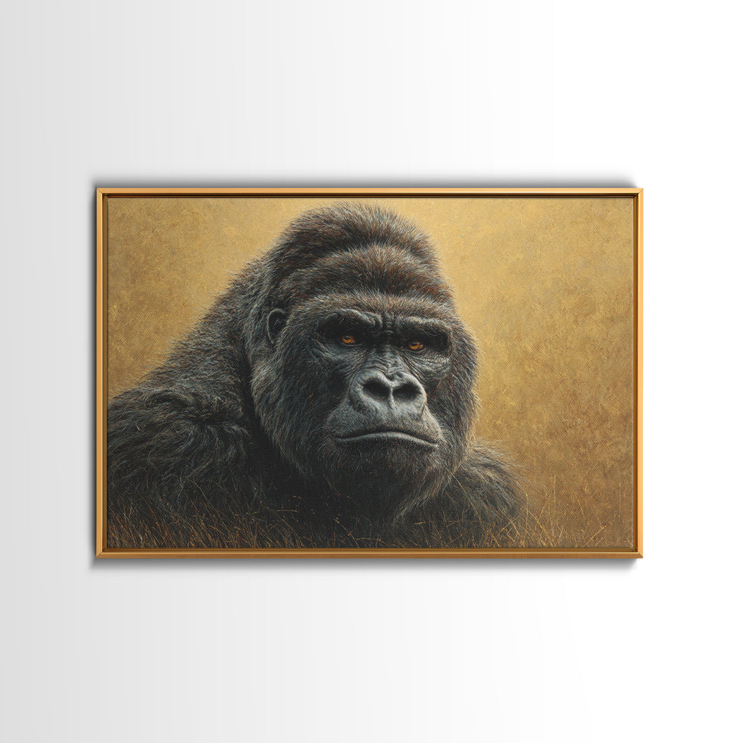 Gorilla Portrait with Powerful Gaze Canvas Print, Wildlife Art, Unique Home Decor, Living Room Decor, Fine Art, Wild, WIL-3x2-93