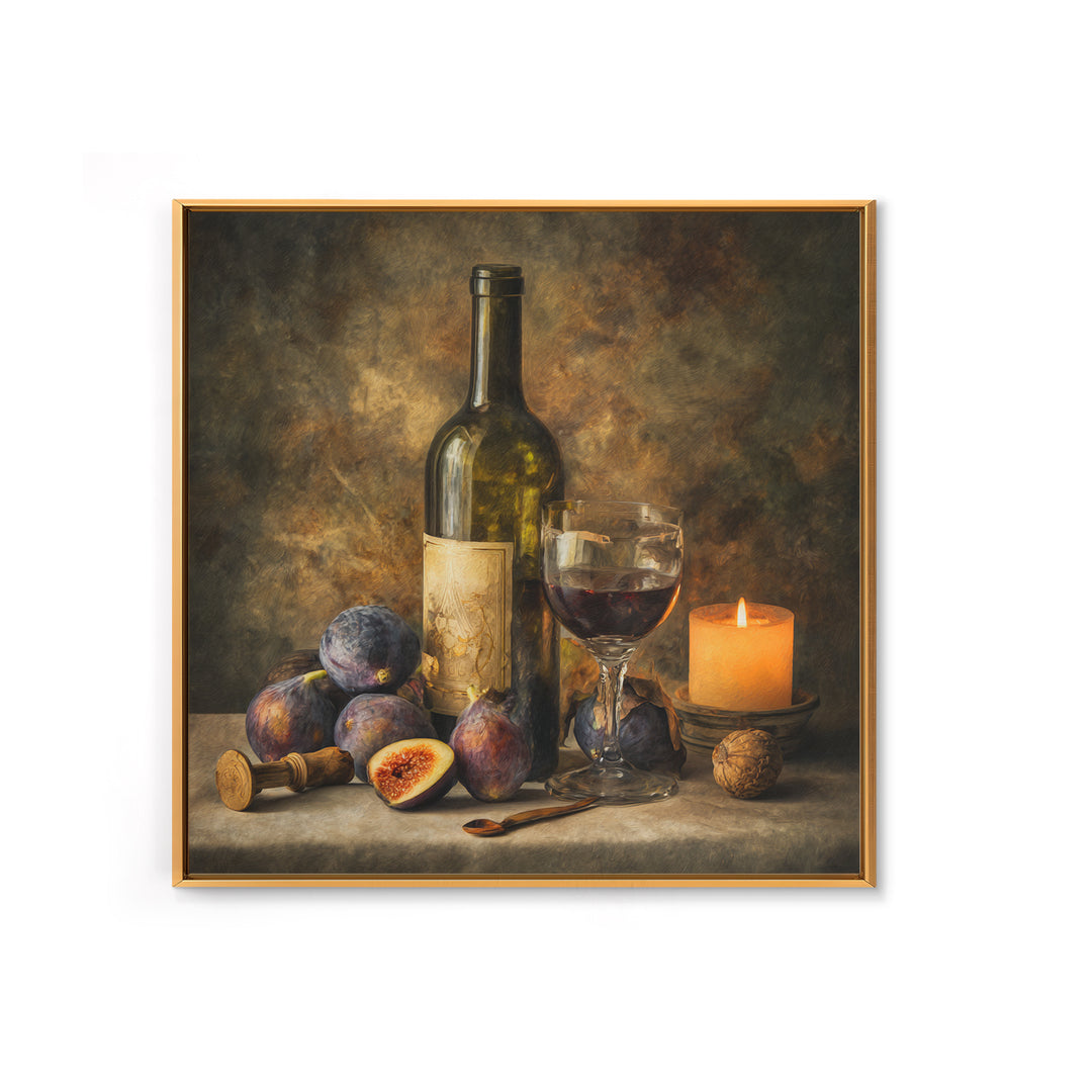 Wine Bottle and Glass Still Life Framed Canvas Print, Winery Art, Preppy Wall Art, Winery Decor, Vineyard, Statement Artwork, WIN-1x1-2