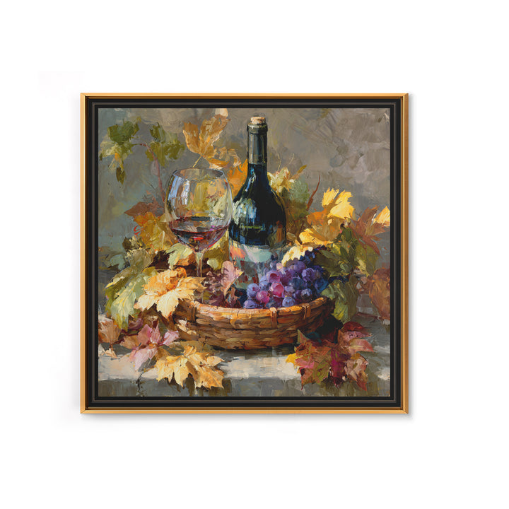 Wine Harvest Basket Canvas Print, Winery Art, Kitchen Wall Decor, Winery Decor, Oil Painting, Vineyard, Fine Art Print, WIN-1x1-22