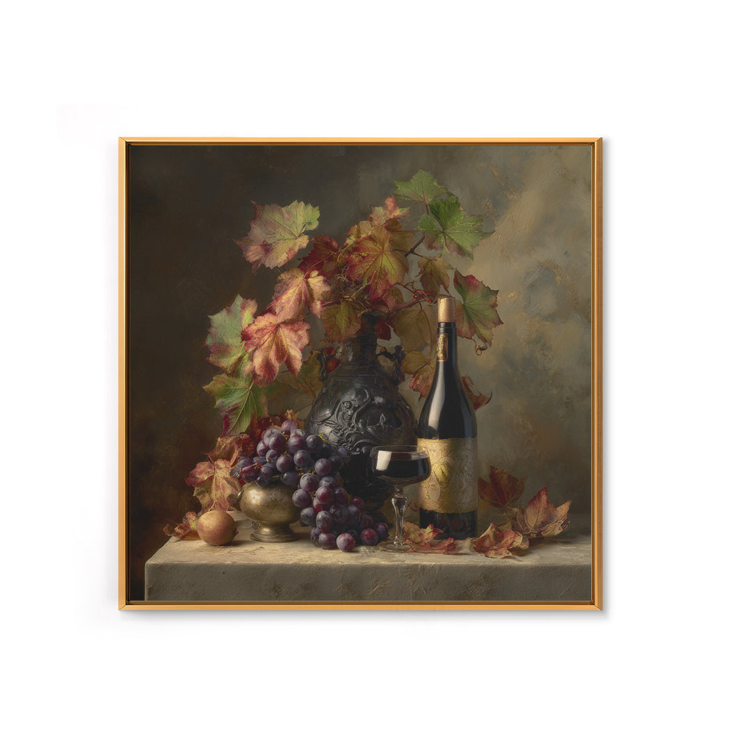 Vine Leaves Turning Autumn Red and Gold Canvas Print, Winery Art, Watercolor Painting, Winery Decor, Fine Art, Vineyard, WIN-1x1-35