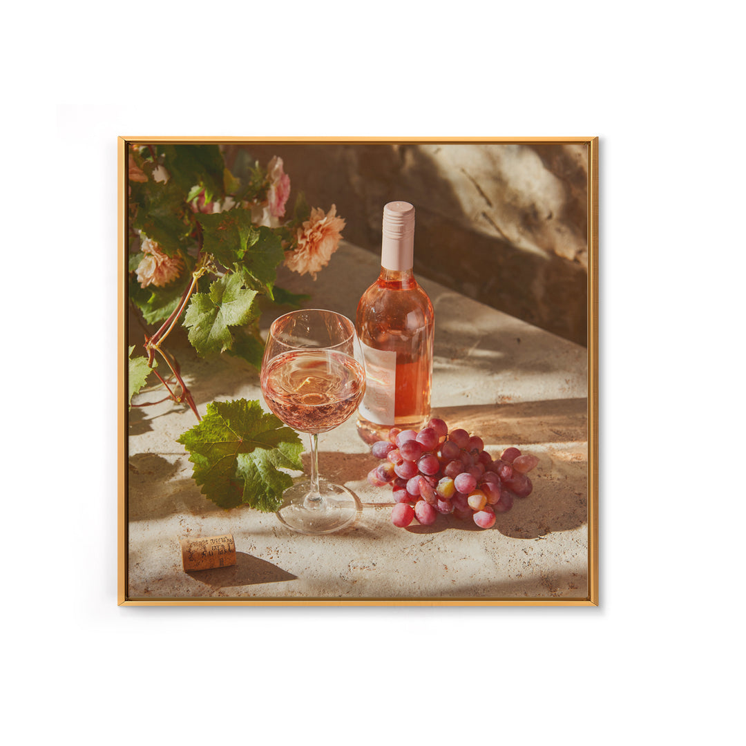 Ros Glass Beside Summer Flowers Framed Canvas Print, Winery Art, Gallery Decor, Winery Decor, Fine Art, Vineyard, Wall Art, WIN-1x1-38