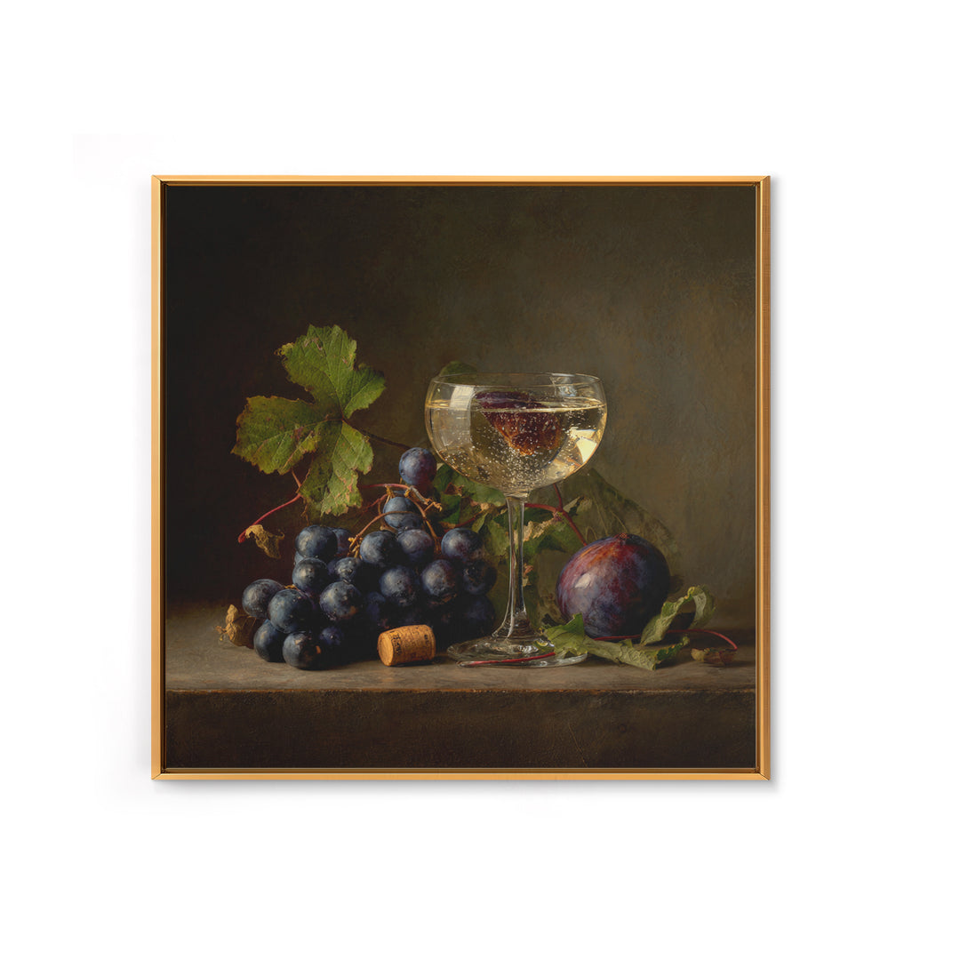 Champagne Coupe with Bubbles and Light Framed Canvas Print, Winery Art, Kitchen Wall Decor, Winery Decor, Oil Painting, WIN-1x1-43
