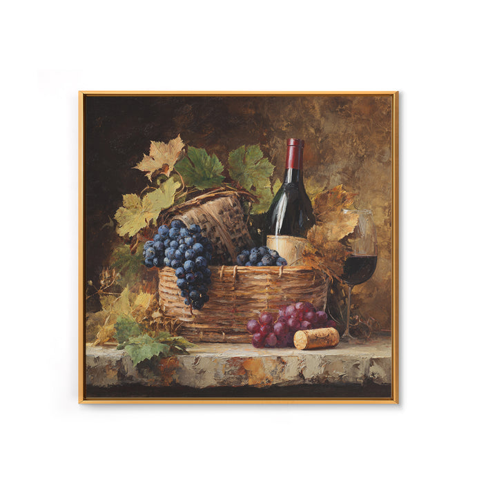 Wine Harvest Basket Framed Canvas Print, Winery Art, Bar Art, Winery Decor, Fine Art, Vineyard, Textured Painting, WIN-1x1-46