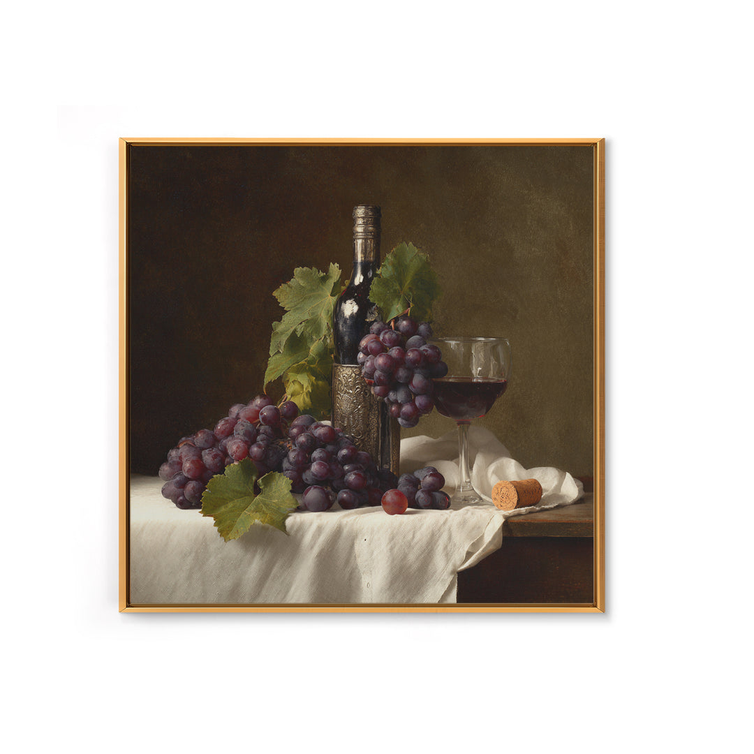 Champagne Grapes and White Linen Still Life Framed Canvas Print, Winery Art, Winery Decor, Abstract Art, Vineyard, WIN-1x1-53