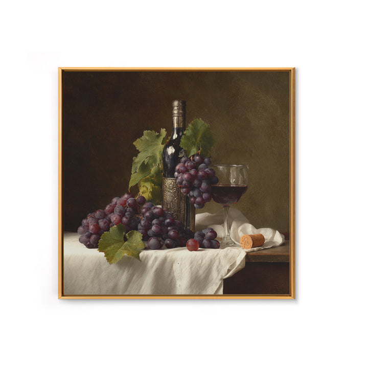 Champagne Grapes and White Linen Still Life Framed Canvas Print, Winery Art, Winery Decor, Abstract Art, Vineyard, WIN-1x1-53