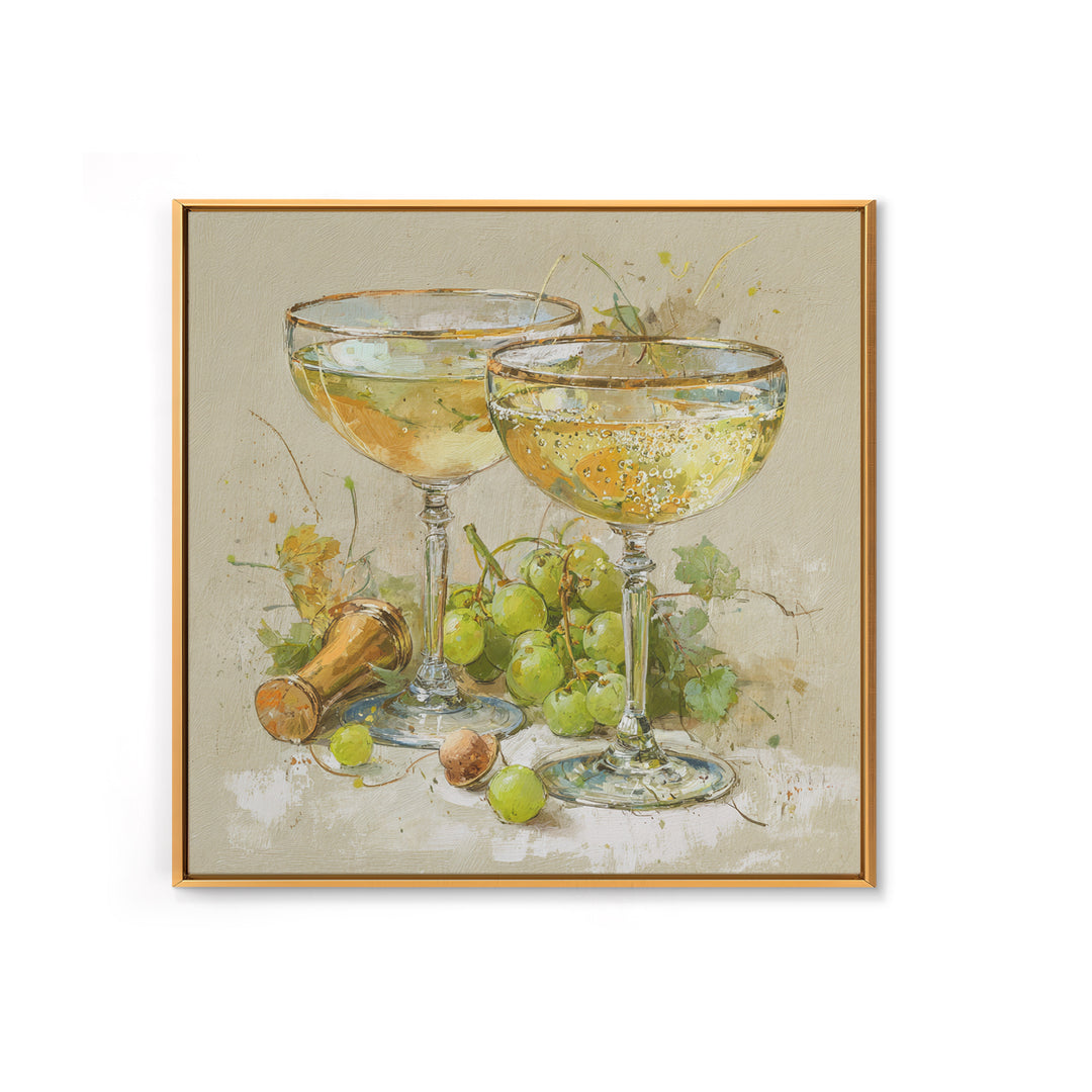 Champagne Coupe with Bubbles and Light Framed Canvas Print, Winery Art, Modern Decor, Winery Decor, Fine Art, Vineyard, WIN-1x1-67