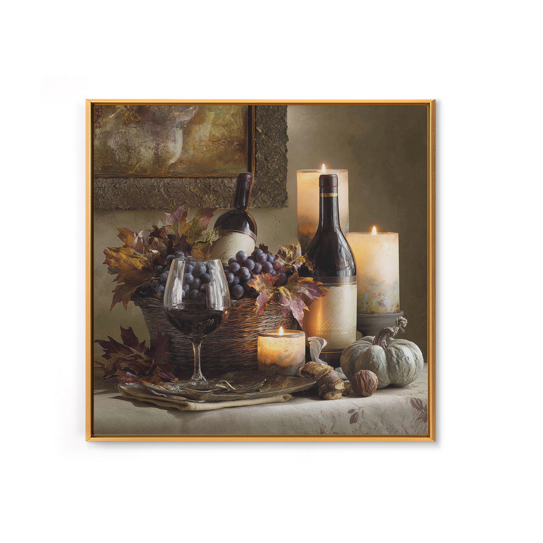 Wine Harvest Basket Framed Canvas Print, Winery Art, Bar Art, Winery Decor, Fine Art, Vineyard, Textured Painting, WIN-1x1-70