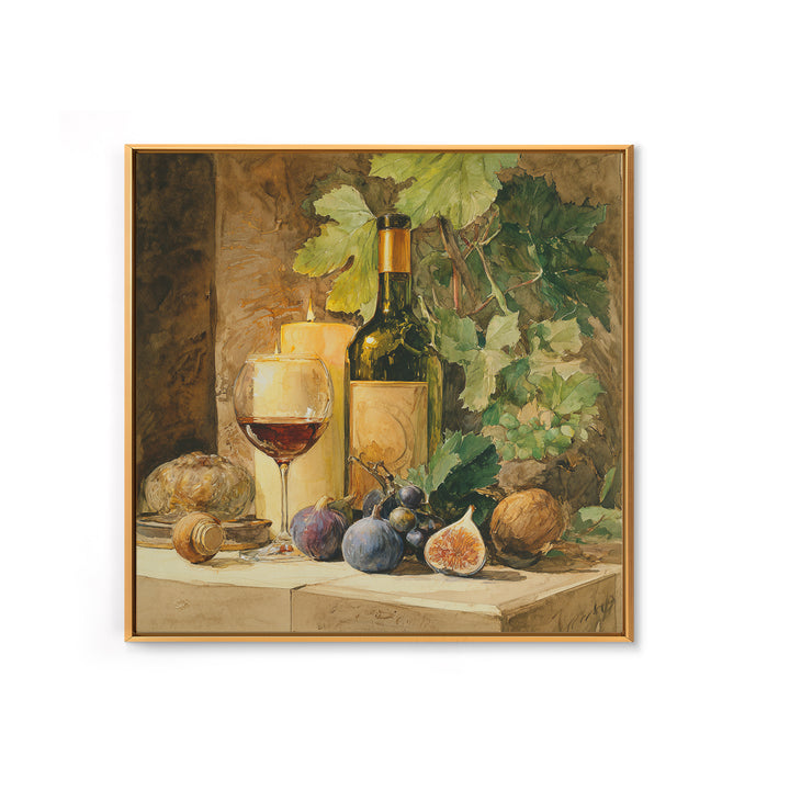 Wine Bottle and Glass Still Life Framed Canvas Print, Winery Art, Fine Art Print, Winery Decor, Fine Art, Vineyard, Wall Decor, WIN-1x1-74