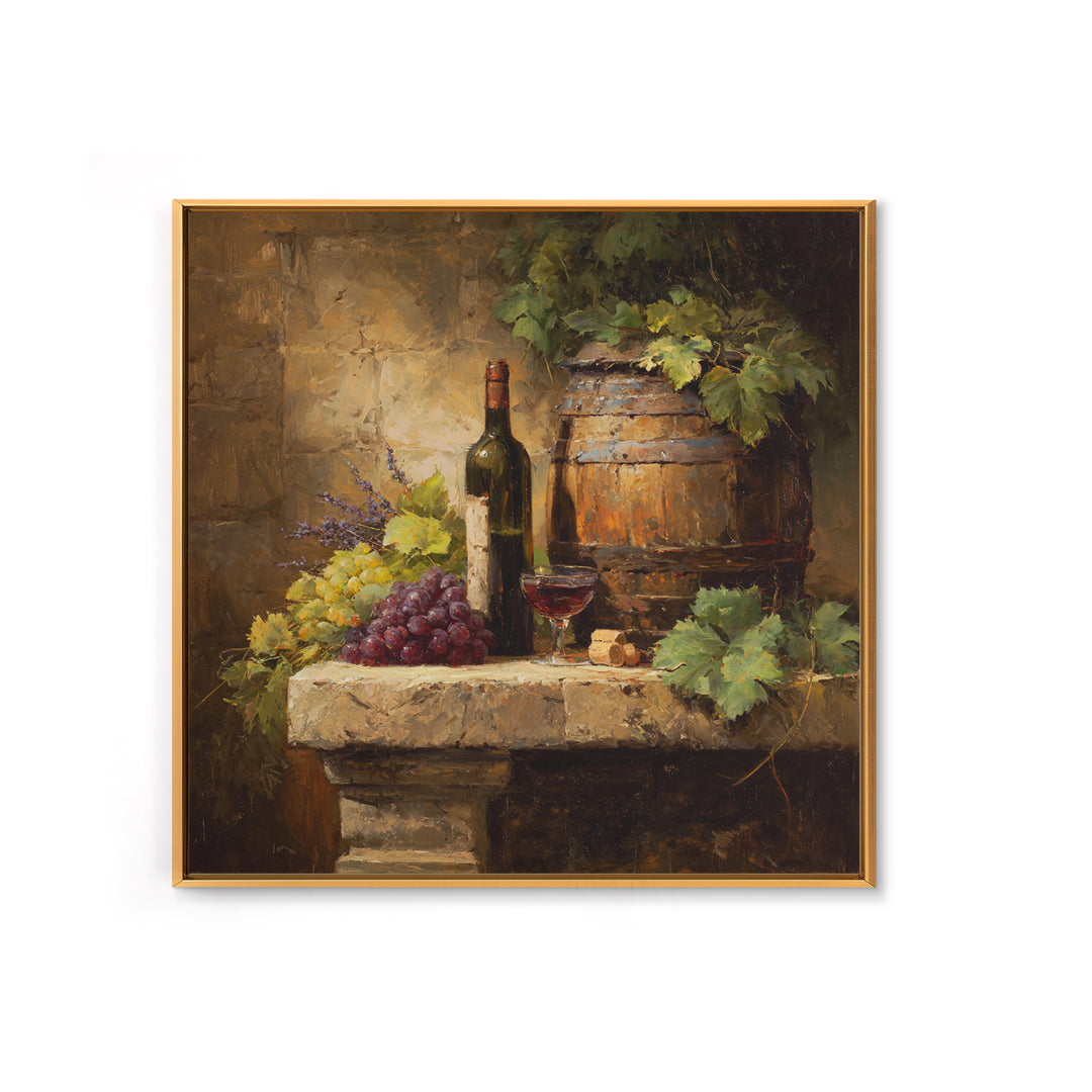 Wine Barrel with Lavender and Sunlight Framed Canvas Print, Winery Art, Statement Artwork, Winery Decor, Fine Art, Vineyard, WIN-1x1-78