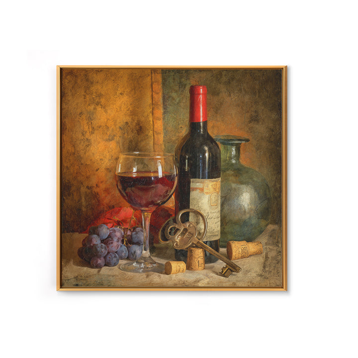 Old Cellar Key and Wine Label Shapes Framed Canvas Print, Winery Art, Landscape Art, Winery Decor, Fine Art, Vineyard, WIN-1x1-84