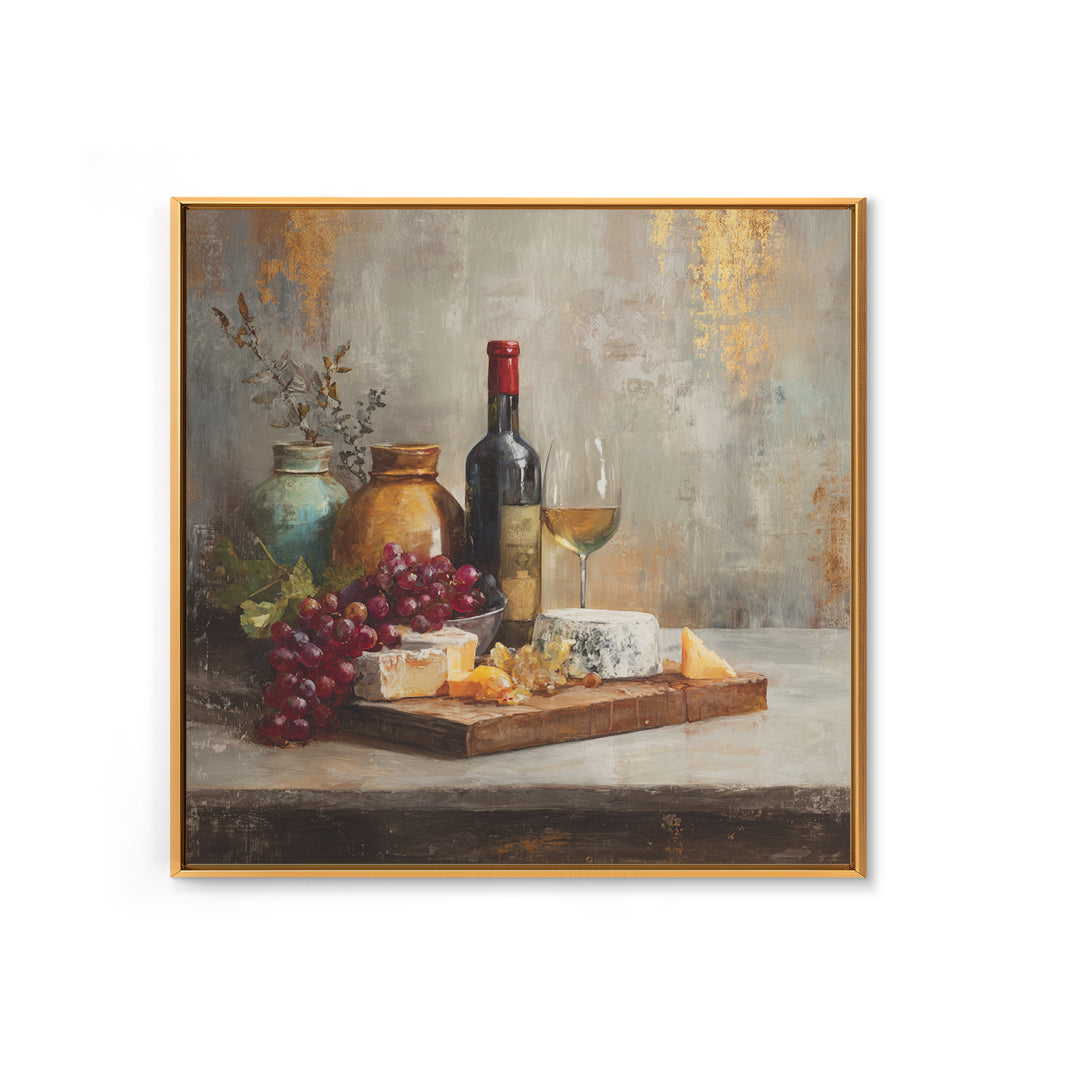 Charcuterie Board with Grapes and Cheese Canvas Print, Winery Art, Minimalist Decor, Winery Decor, Fine Art, Vineyard, WIN-1x1-85