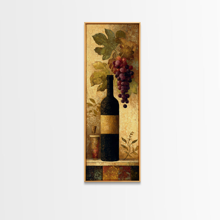 Black and Gold Wine Bottle Silhouette Canvas Print, Winery Art, Bar Art, Winery Decor, Fine Art, Vineyard, Textured Painting, WIN-1x3-100