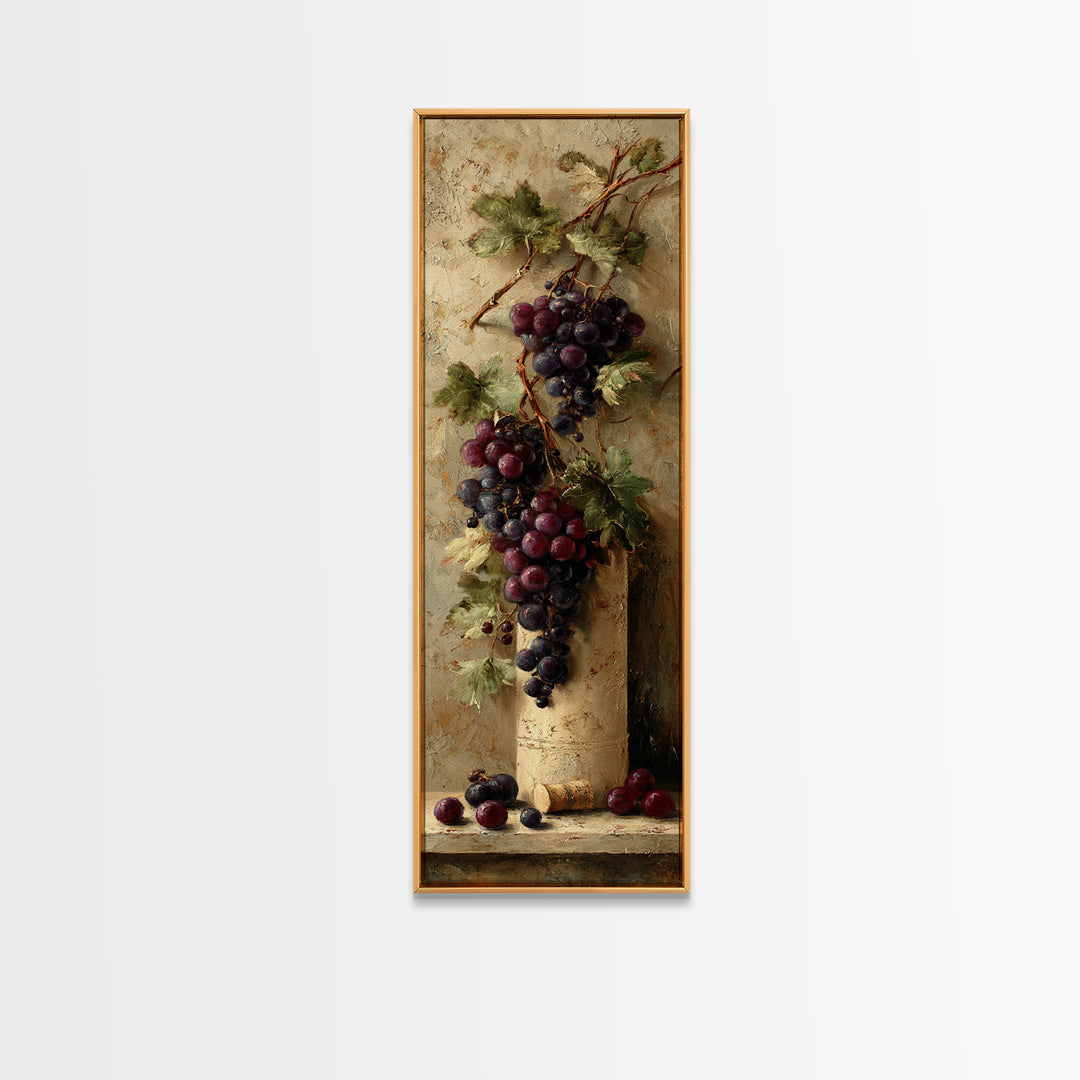 Grapevine Branch with Purple Grapes and Leaves Canvas Print, Winery Art, Minimalist Decor, Winery Decor, Oil Painting, Vineyard, WIN-1x3-13