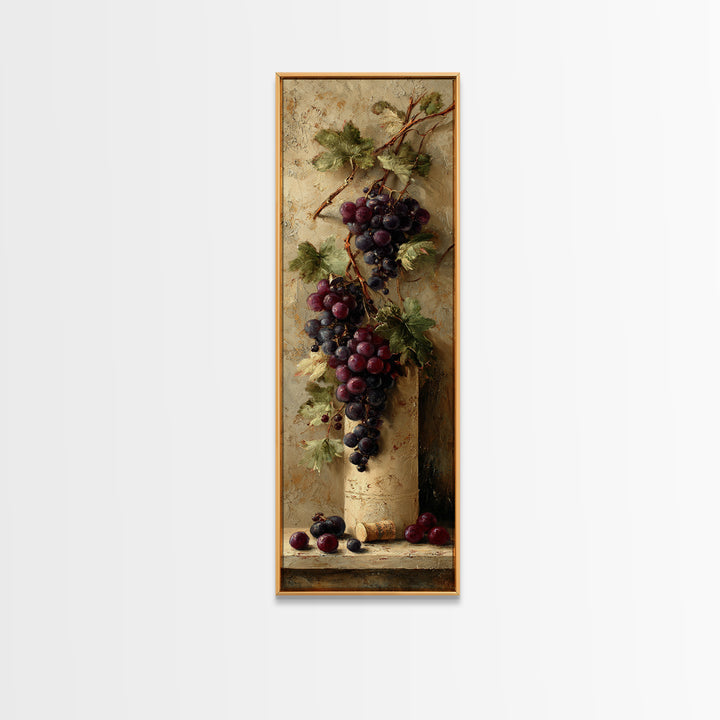Grapevine Branch with Purple Grapes and Leaves Canvas Print, Winery Art, Minimalist Decor, Winery Decor, Oil Painting, Vineyard, WIN-1x3-13
