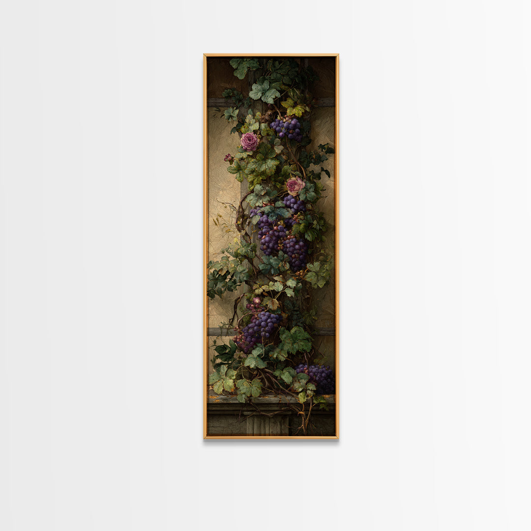 Vineyard Gate with Climbing Roses Canvas Print, Winery Art, Farmhouse Decor, Winery Decor, Oil Painting, Vineyard, Bar Art, WIN-1x3-27