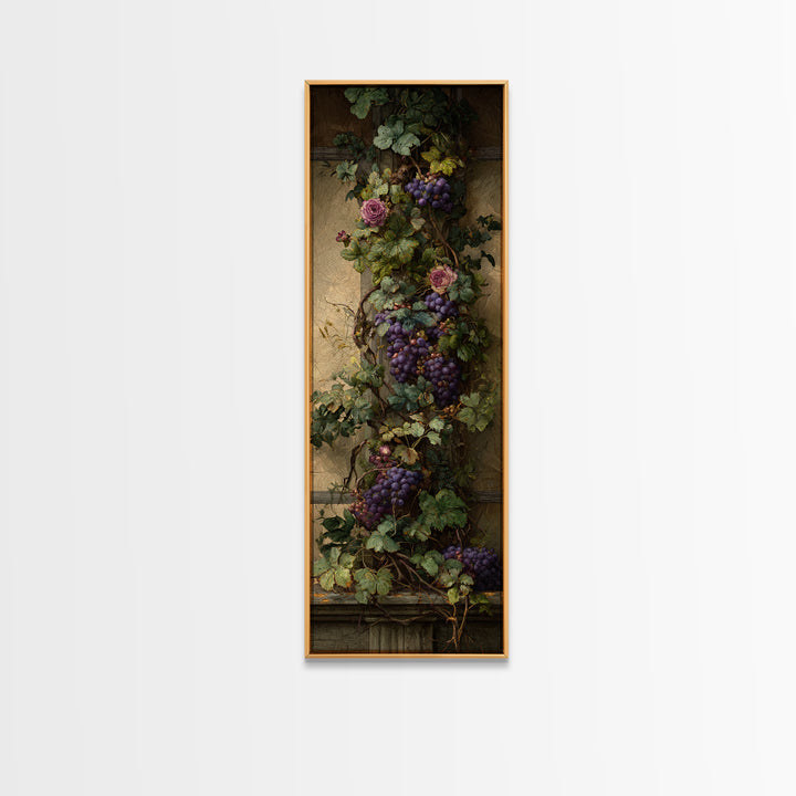 Vineyard Gate with Climbing Roses Canvas Print, Winery Art, Farmhouse Decor, Winery Decor, Oil Painting, Vineyard, Bar Art, WIN-1x3-27