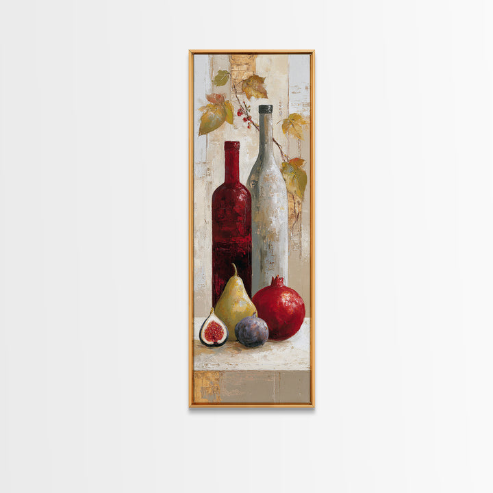 Pomegranate Figs and Red Wine Composition Framed Canvas Print, Winery Art, Textured Painting, Winery Decor, Fine Art, Vineyard, WIN-1x3-29