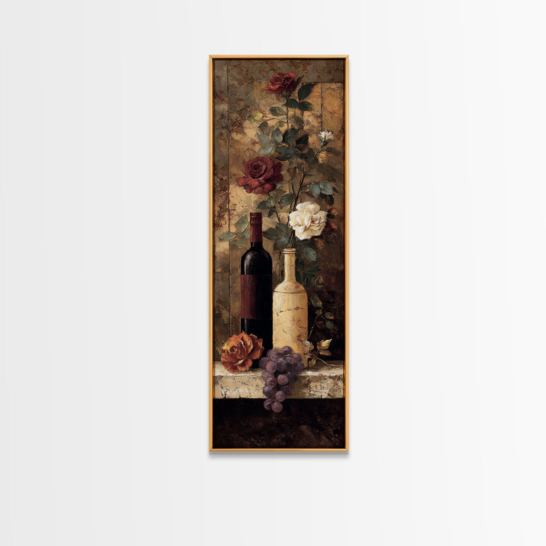 Vineyard Gate with Climbing Roses Framed Canvas Print, Winery Art, Oil Painting, Winery Decor, Watercolor Art, Vineyard, WIN-1x3-3