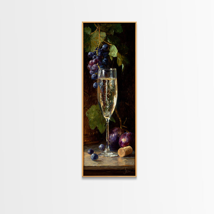Champagne Coupe with Bubbles and Light Framed Canvas Print, Winery Art, Kitchen Art, Winery Decor, Watercolor Art, Vineyard, WIN-1x3-31