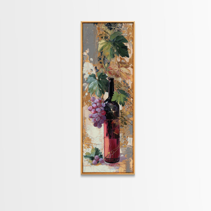 Burgundy Abstract with Gold Accents Canvas Print, Winery Art, Artwork, Winery Decor, Abstract Art, Vineyard, Bar Decor, WIN-1x3-35