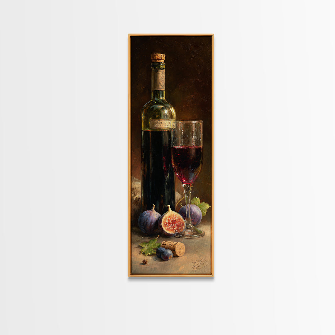 Wine Bottle and Glass Still Life Canvas Print, Winery Art, Gallery Decor, Winery Decor, Fine Art, Vineyard, Wall Art, WIN-1x3-38