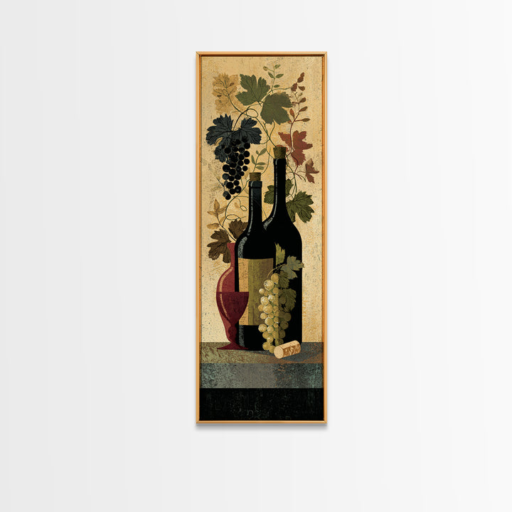 Black and Gold Wine Bottle Silhouette Framed Canvas Print, Winery Art, Minimalist Decor, Winery Decor, Fine Art, Vineyard, WIN-1x3-4