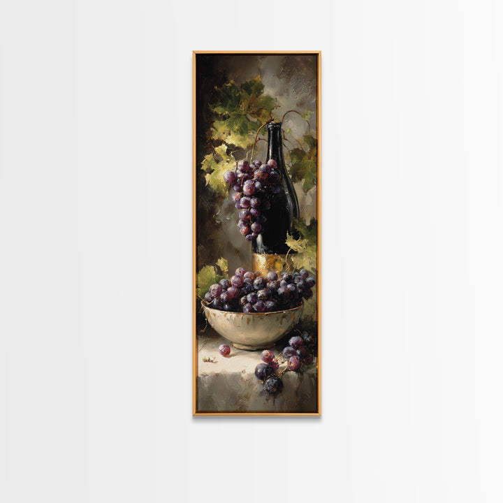 Grapes in a Ceramic Bowl with Shadows Framed Canvas Print, Winery Art, Wall Art, Winery Decor, Oil Painting, Vineyard, WIN-1x3-45