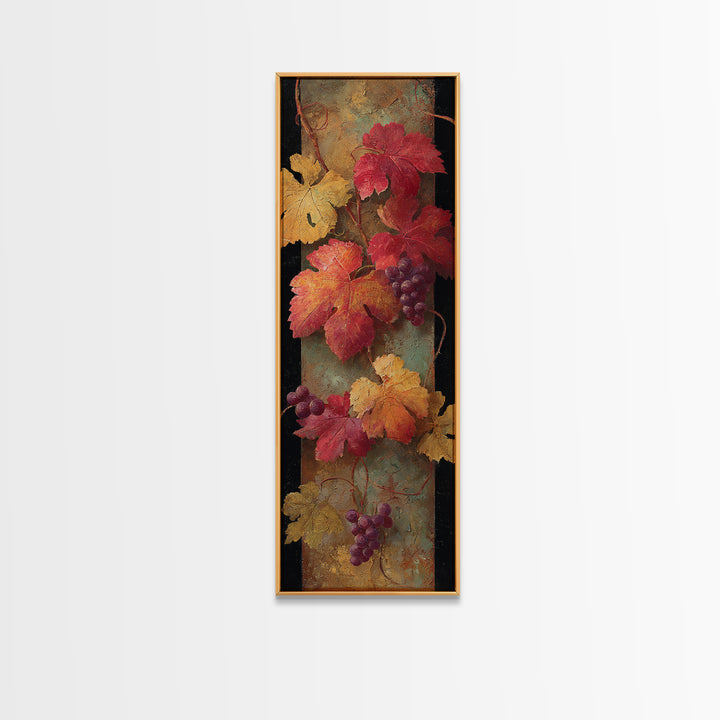 Vine Leaves Turning Autumn Red and Gold Framed Canvas Print, Winery Art, Watercolor Painting, Winery Decor, Fine Art, Vineyard, WIN-1x3-47