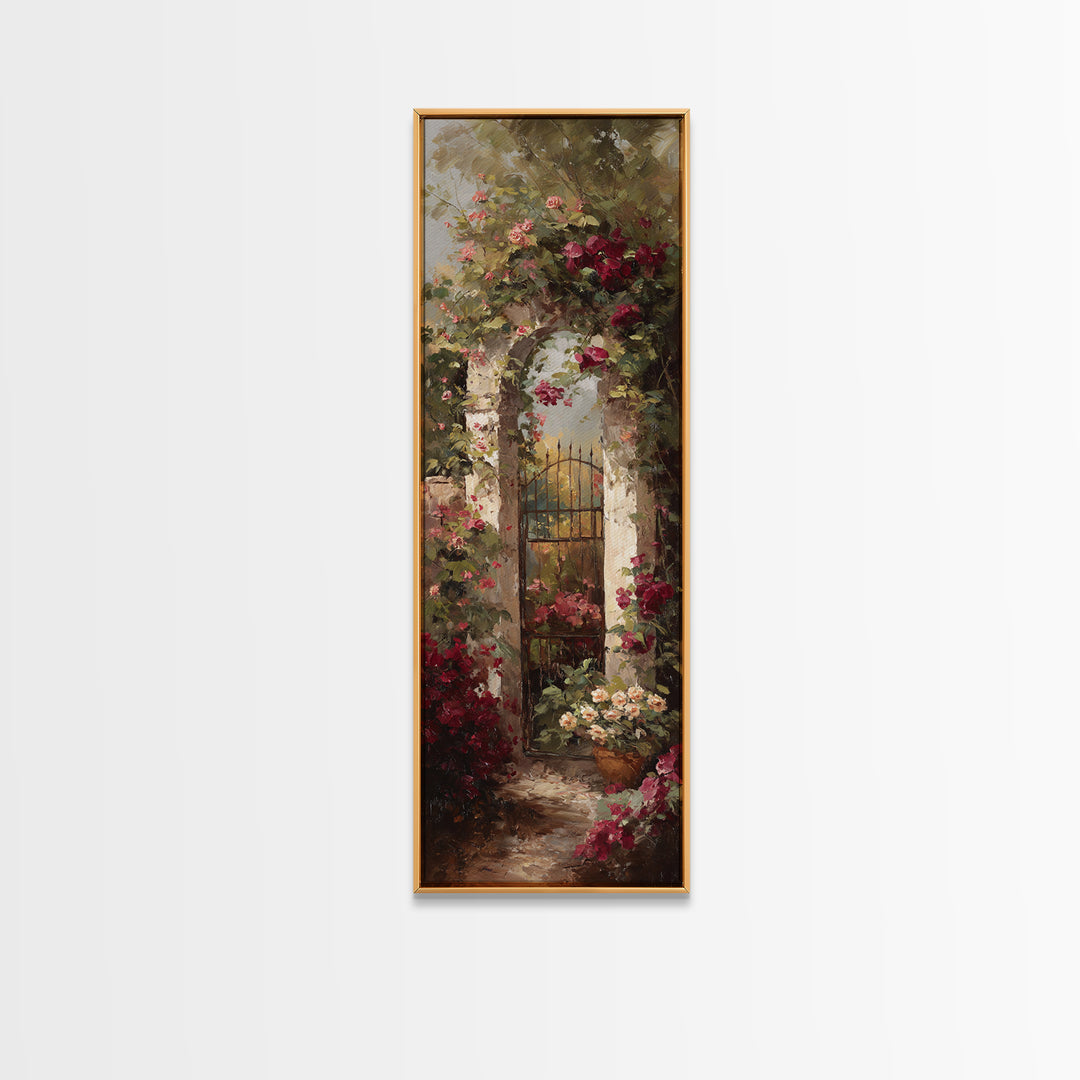 Vineyard Gate with Climbing Roses Canvas Print, Winery Art, Landscape Art, Winery Decor, Abstract Art, Vineyard, Room Decor, WIN-1x3-51