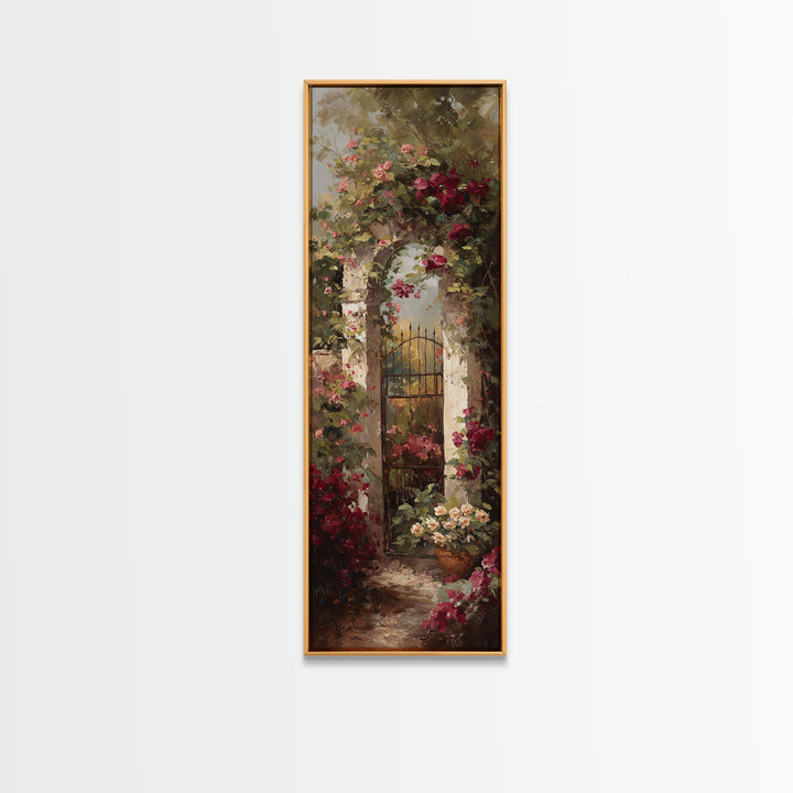 Vineyard Gate with Climbing Roses Canvas Print, Winery Art, Landscape Art, Winery Decor, Abstract Art, Vineyard, Room Decor, WIN-1x3-51