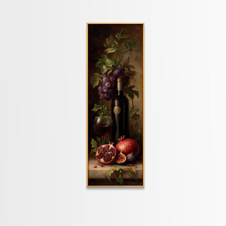 Pomegranate Figs and Red Wine Composition Framed Canvas Print, Winery Art, Textured Painting, Winery Decor, Fine Art, Vineyard, WIN-1x3-53