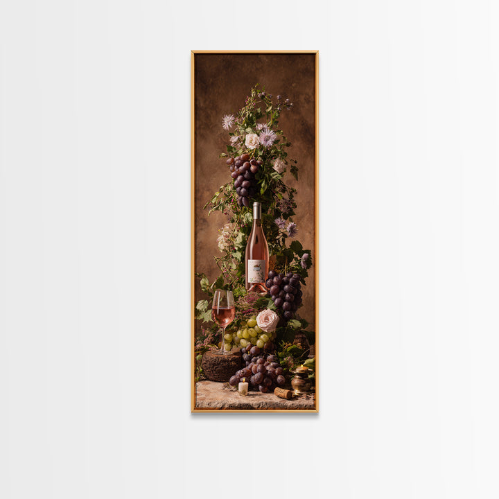 Ros Glass Beside Summer Flowers Framed Canvas Print, Winery Art, Fine Art Print, Winery Decor, Watercolor Art, Vineyard, WIN-1x3-74