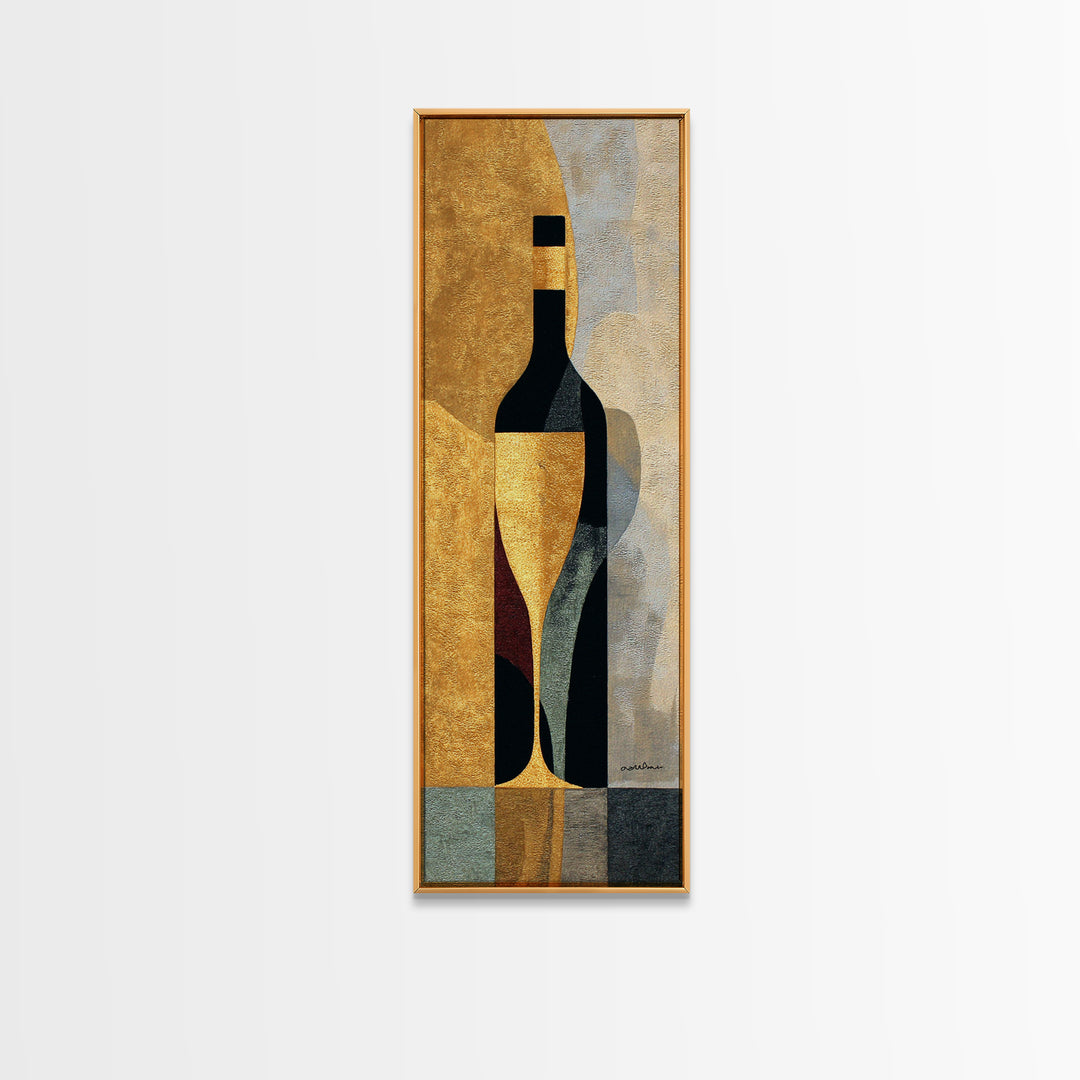 Black and Gold Wine Bottle Silhouette Framed Canvas Print, Winery Art, Kitchen Wall Decor, Winery Decor, Oil Painting, Vineyard, WIN-1x3-76