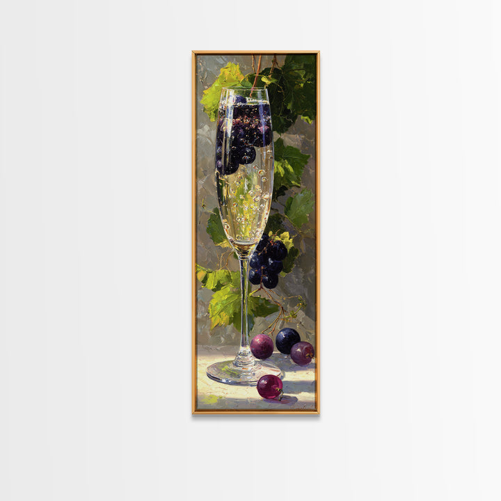 Champagne Coupe with Bubbles and Light Framed Canvas Print, Winery Art, Bar Art, Winery Decor, Fine Art, Vineyard, WIN-1x3-79