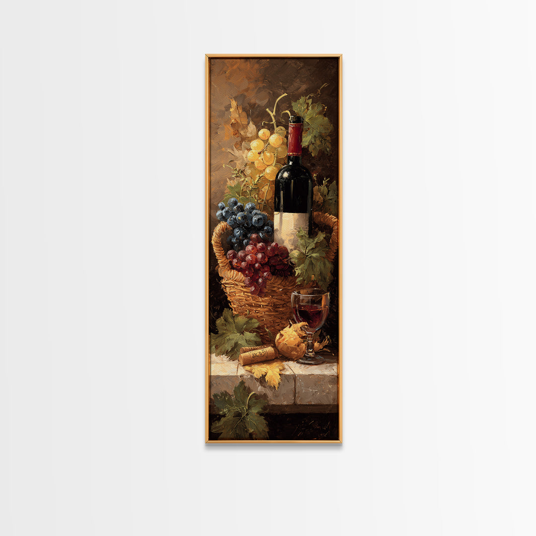 Wine Harvest Basket Canvas Print, Winery Art, Boho Decor, Winery Decor, Oil Painting, Vineyard, Art Print, Printable Wall Art, WIN-1x3-82