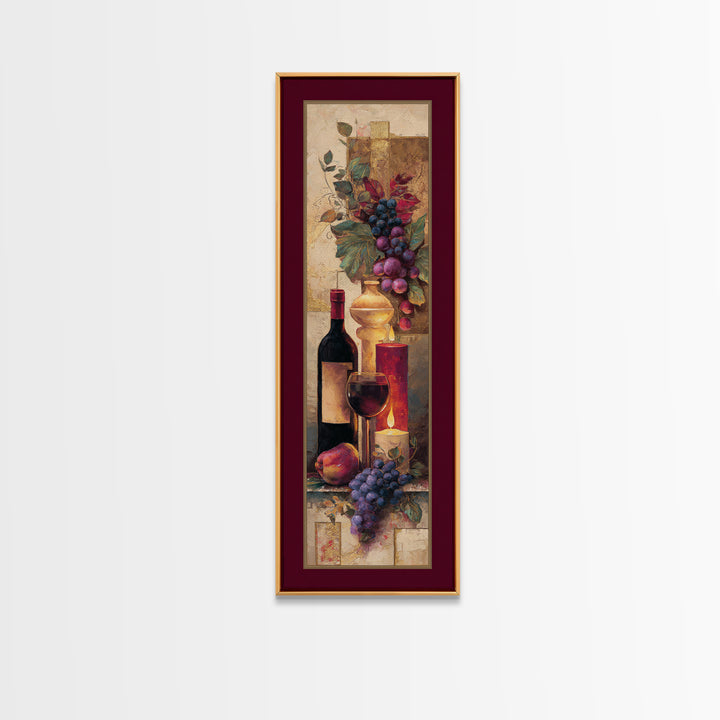 Burgundy Abstract with Gold Accents Framed Canvas Print, Winery Art, Living Room Art, Winery Decor, Abstract Art, Vineyard, WIN-1x3-83