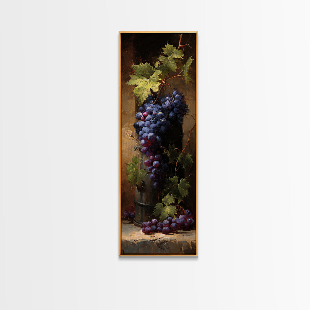 Grapevine Branch with Purple Grapes and Leaves Canvas Print, Winery Art, Wall Hanging, Winery Decor, Watercolor Art, Vineyard, WIN-1x3-85