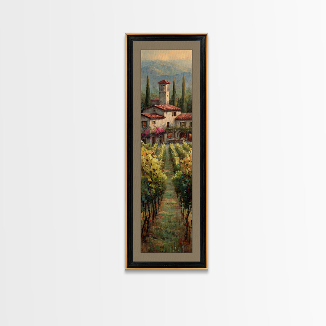 Tuscan Vineyard at Golden Hour Framed Canvas Print, Winery Art, Statement Artwork, Winery Decor, Fine Art, Vineyard, Painting, WIN-1x3-87