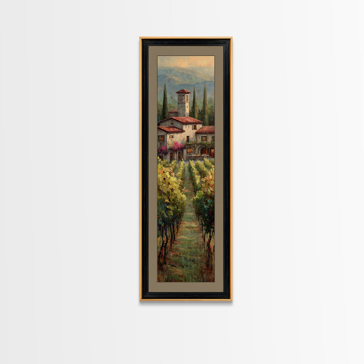 Tuscan Vineyard at Golden Hour Framed Canvas Print, Winery Art, Statement Artwork, Winery Decor, Fine Art, Vineyard, Painting, WIN-1x3-87